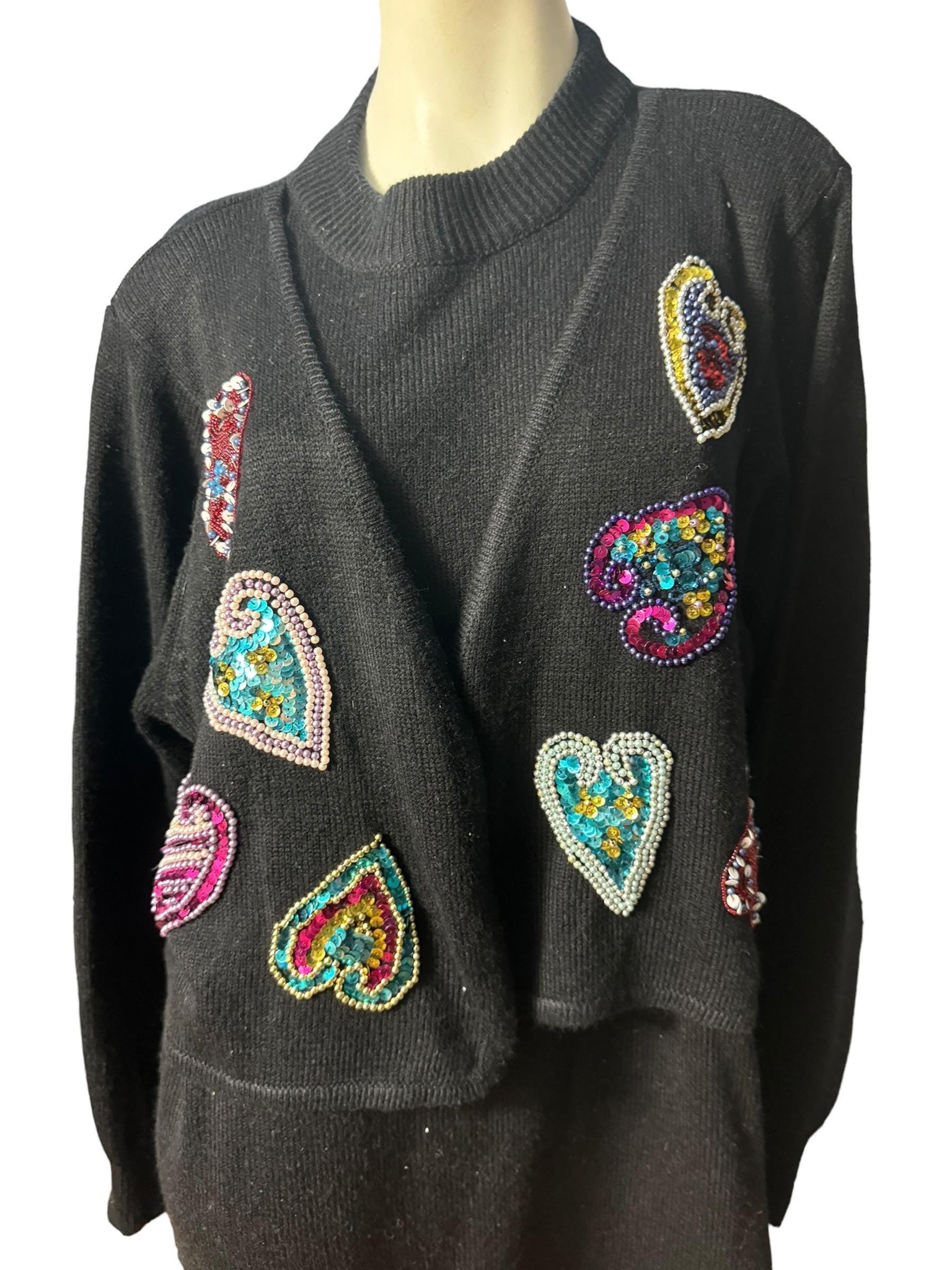 Vintage 80's black heart sweater dress 3x