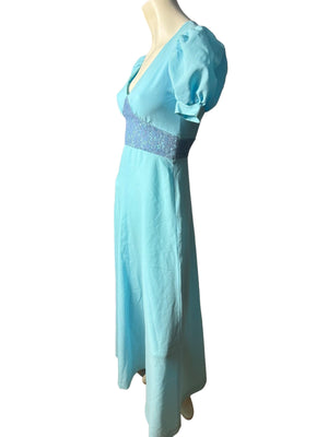 Vintage 70's blue maxi dress S handmade