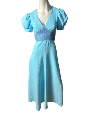 Vintage 70's blue maxi dress S handmade
