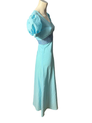 Vintage 70's blue maxi dress S handmade