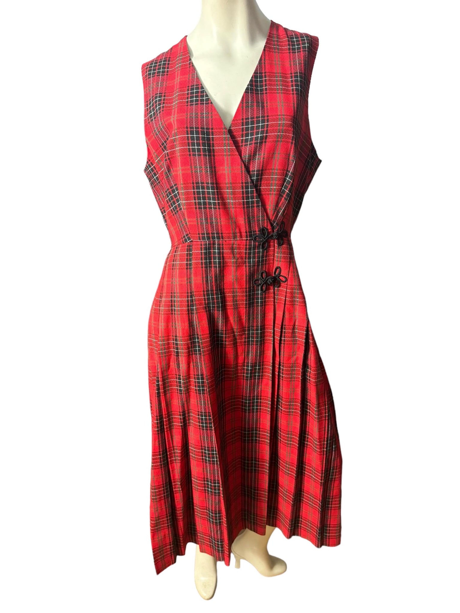 Vintage red plaid rayon wrap dress L Eagles Eye