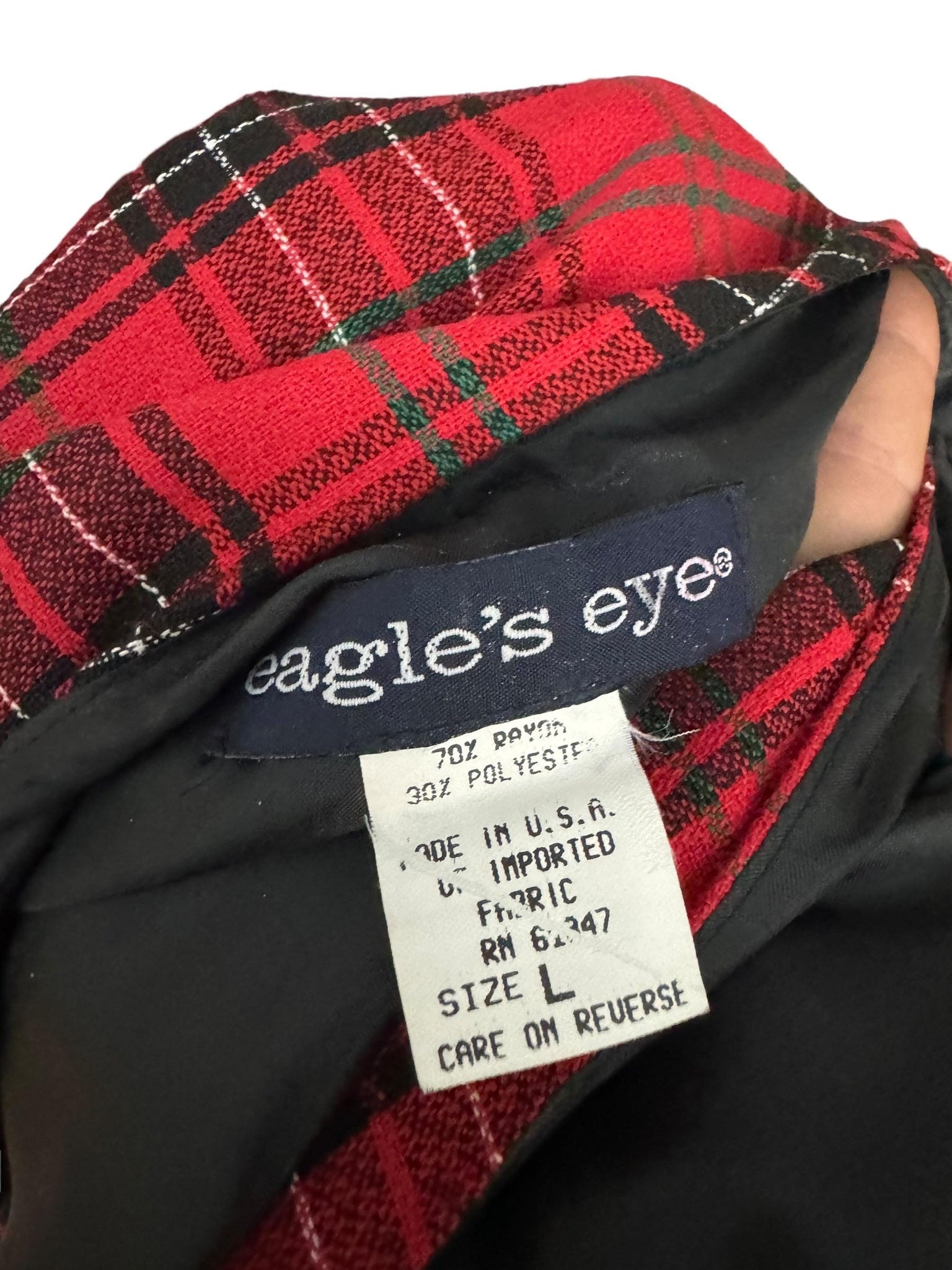 Vintage red plaid rayon wrap dress L Eagles Eye