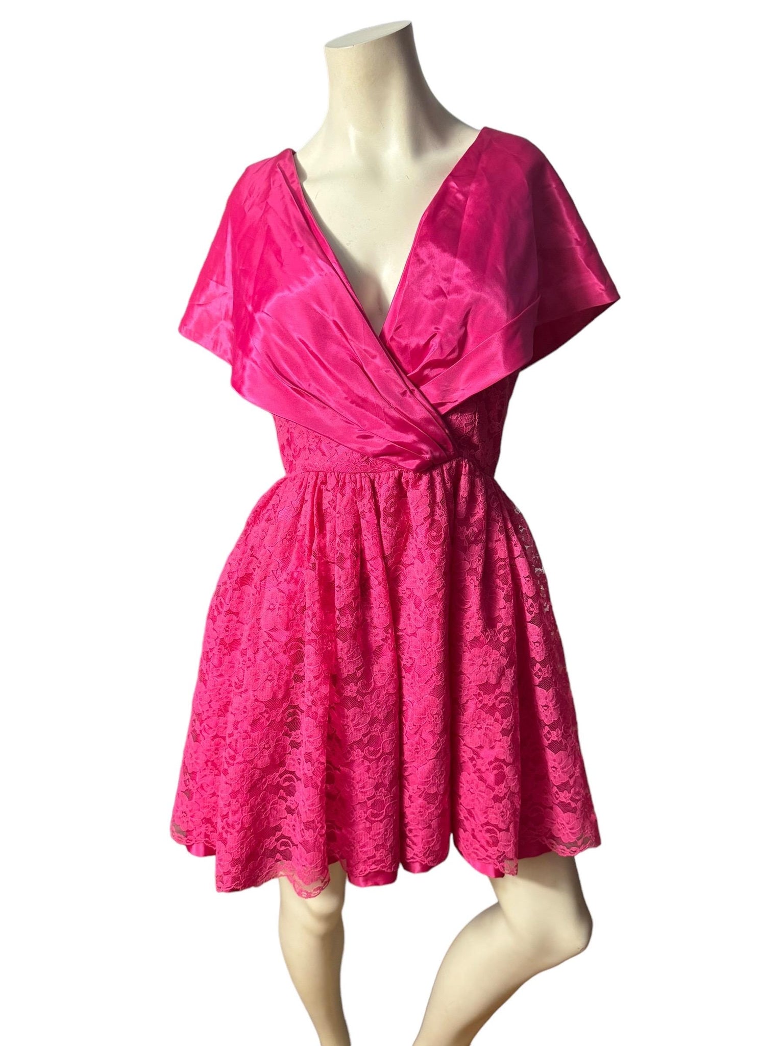 Vintage 80's pink lace prom mini dress M