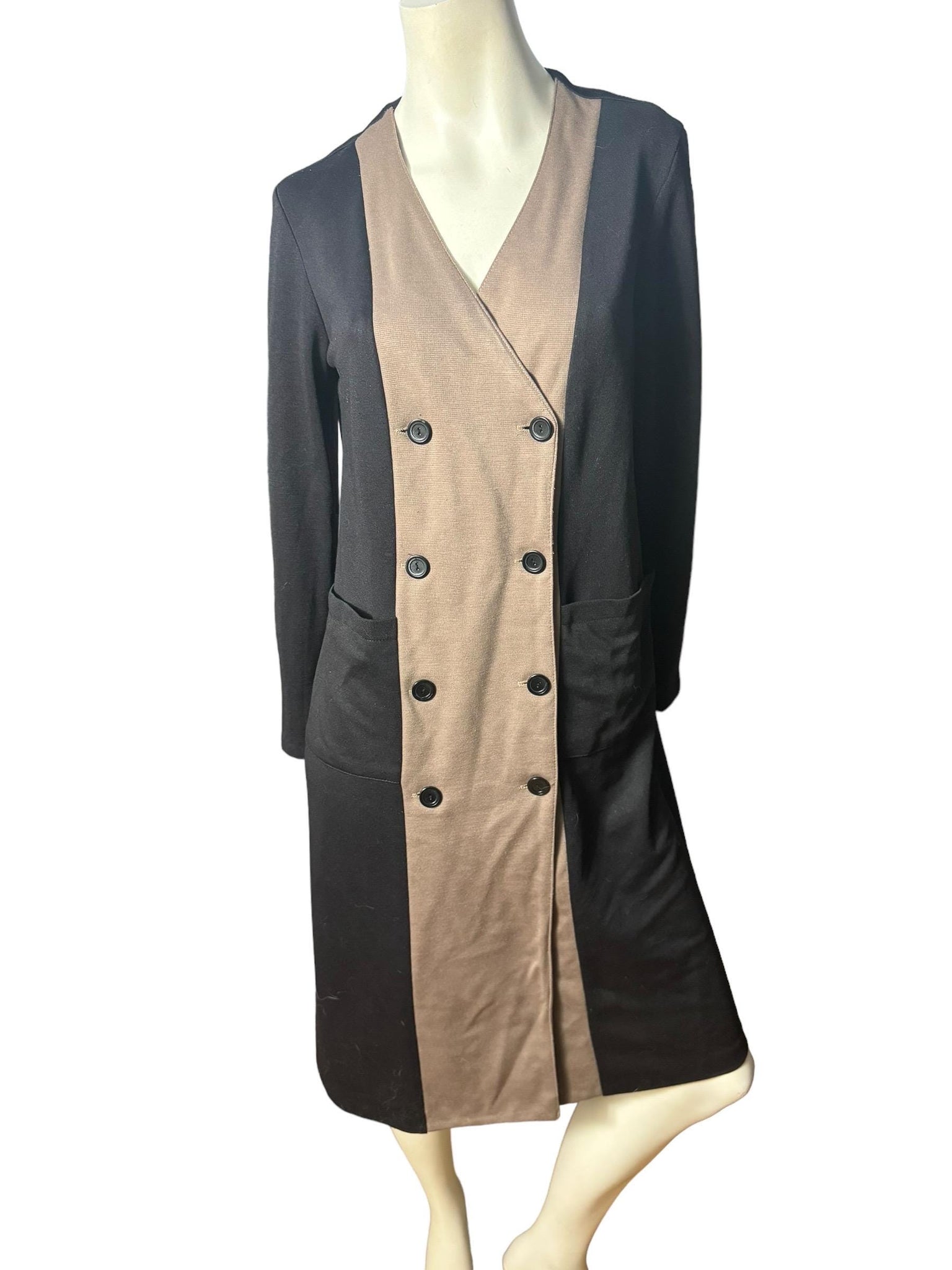 Vintage 80's black & taupe knit dress L Walden Classics