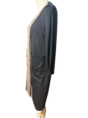 Vintage 80's black & taupe knit dress L Walden Classics