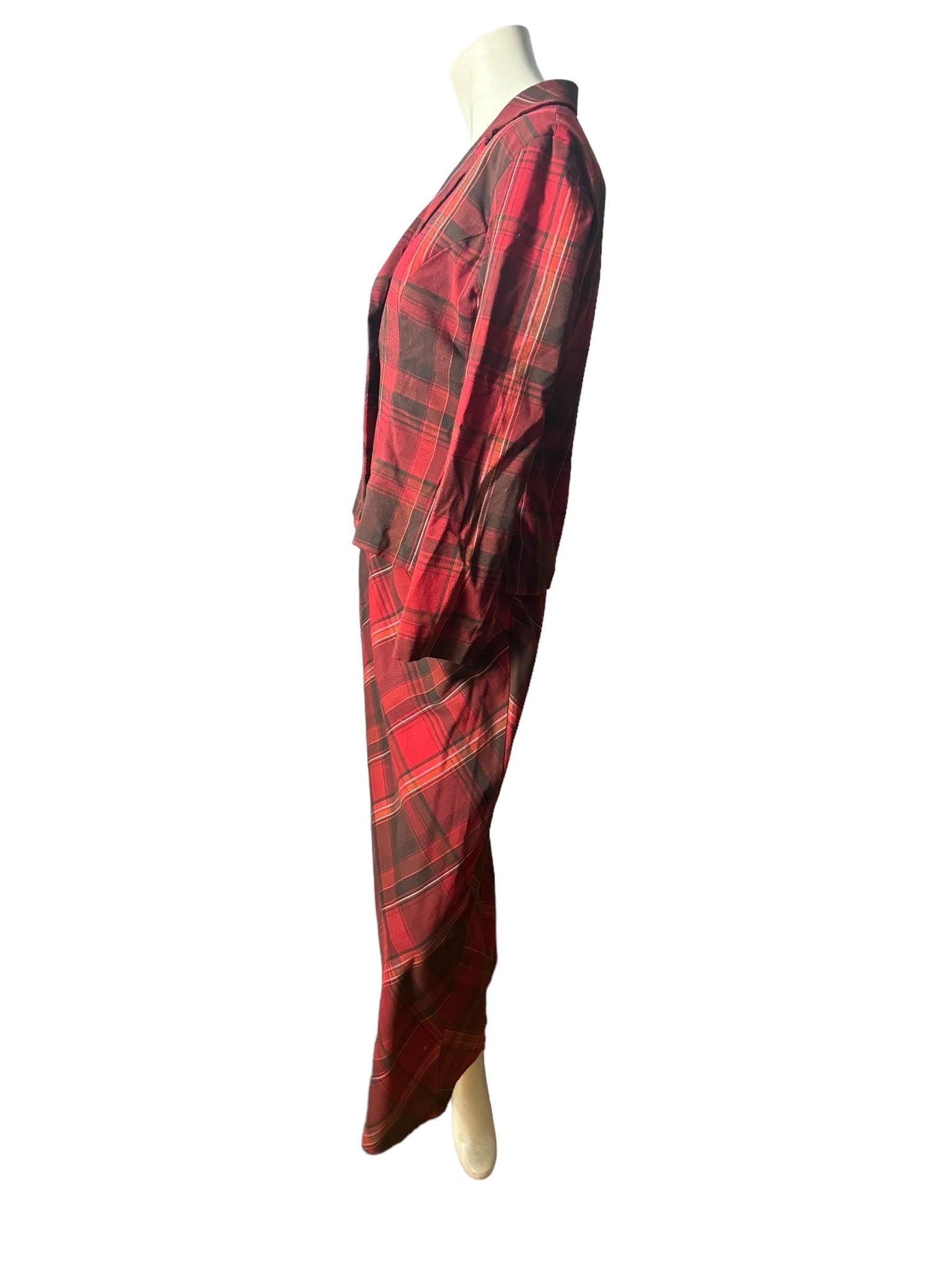 Vintage red plaid skirt & jacket M