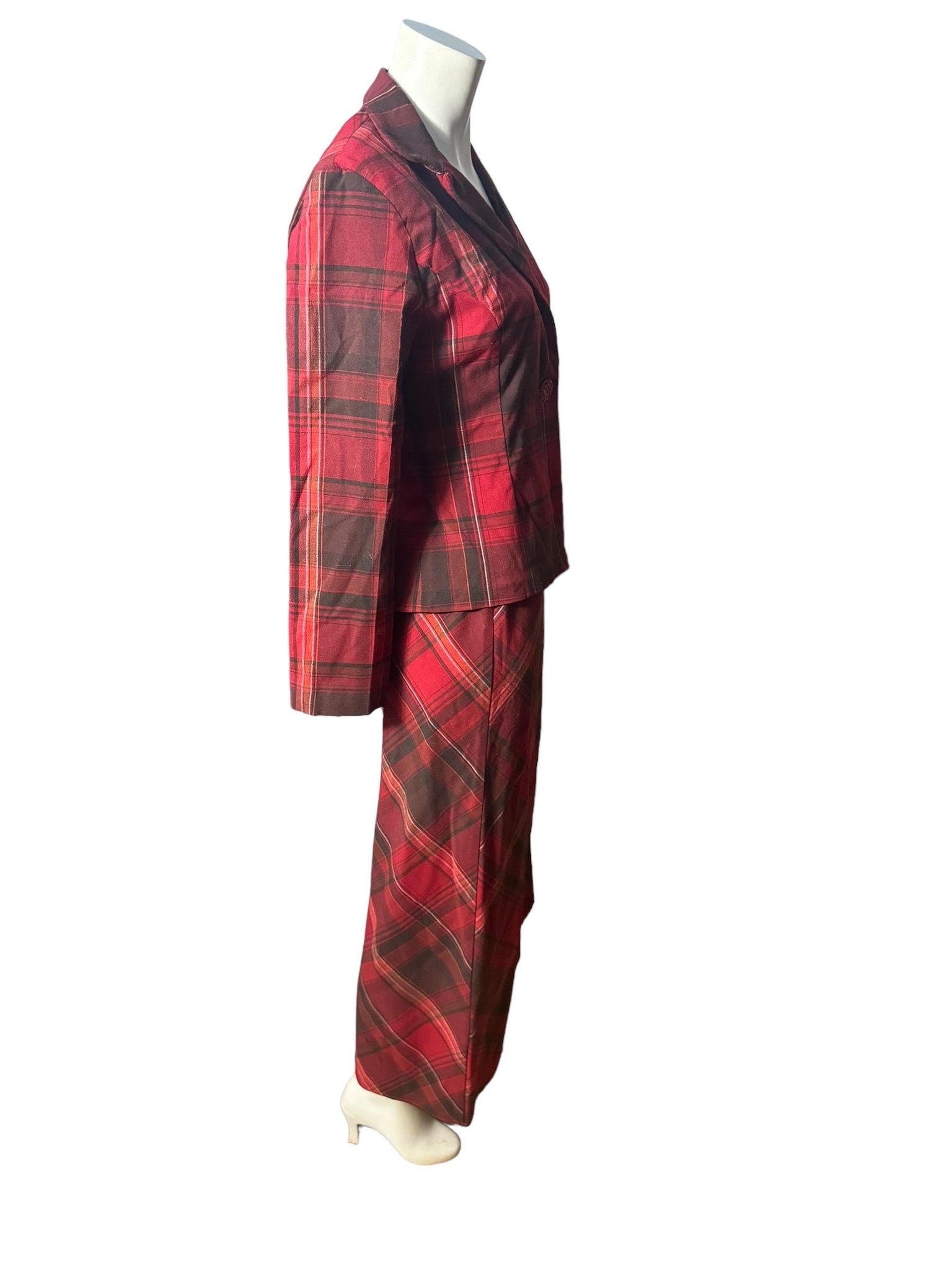 Vintage red plaid skirt & jacket M