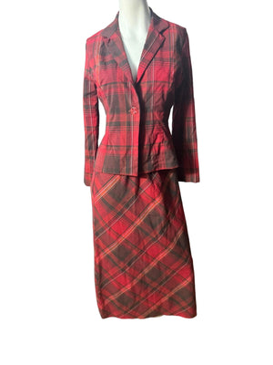 Vintage red plaid skirt & jacket M