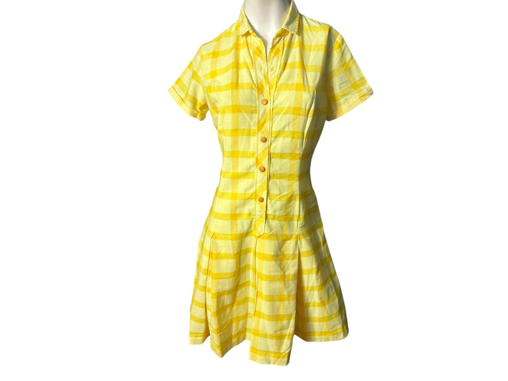 Vintage 60's yellow check mini dress M
