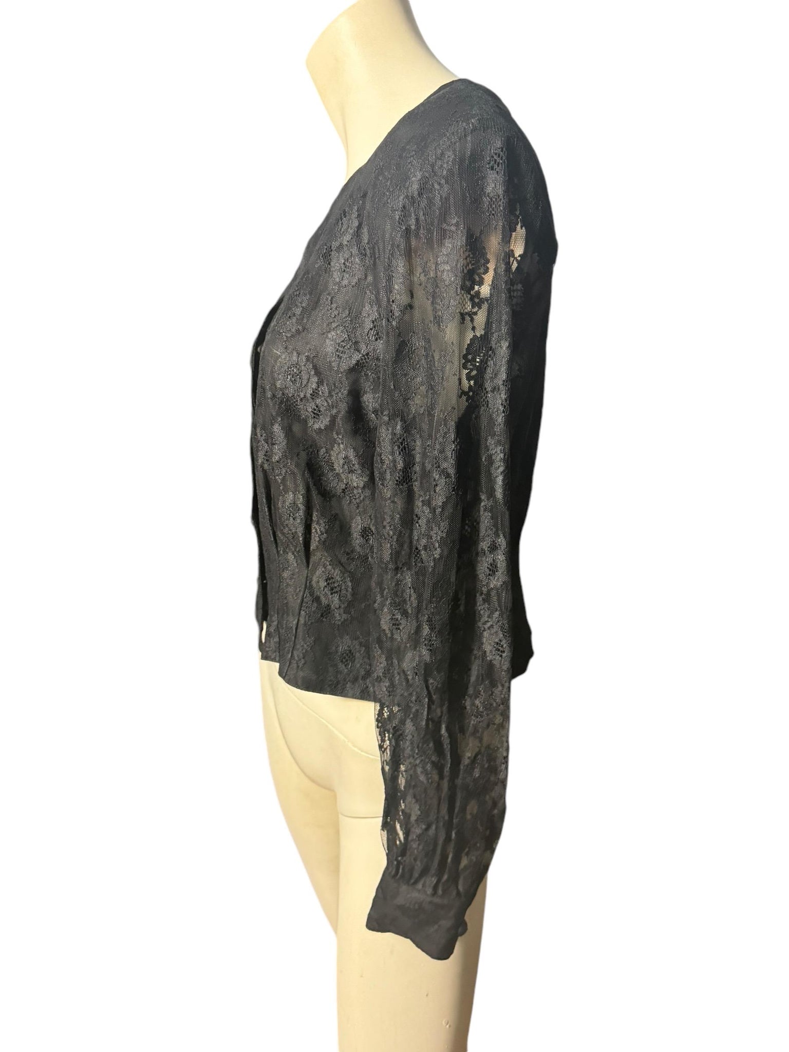 Vintage 80's black lace jacket M 10 Chaus