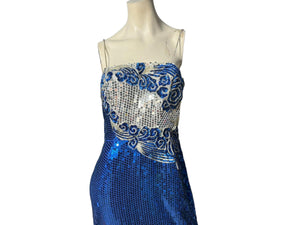 Vintage 80's blue sequin dress L 14 Alyce Designs