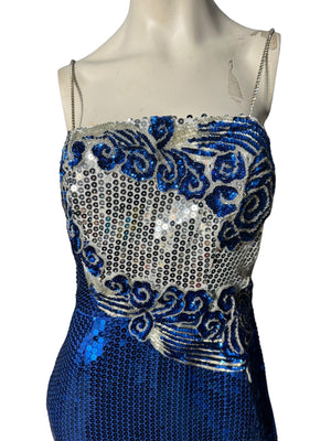 Vintage 80's blue sequin dress L 14 Alyce Designs