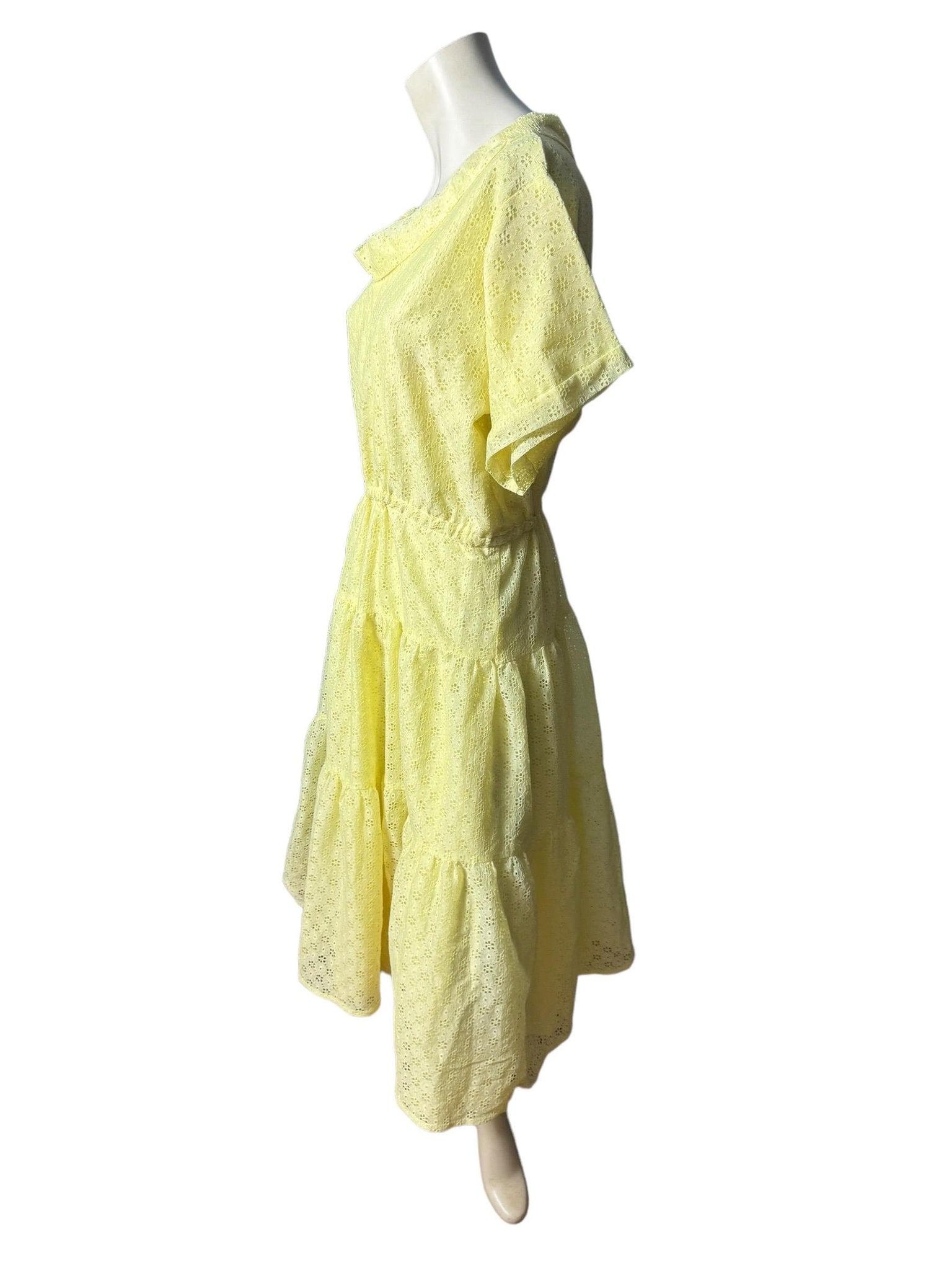 Vintage yellow prairie eyelet dress L full skirt