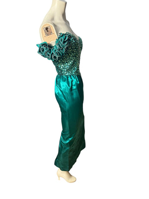 Vintage 70's green sequin & bead party dress 8