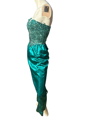 Vintage 70's green sequin & bead party dress 8