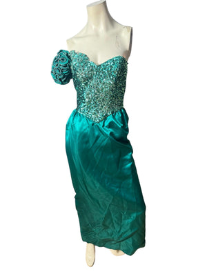 Vintage 70's green sequin & bead party dress 8