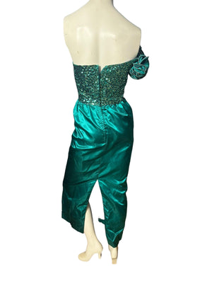 Vintage 70's green sequin & bead party dress 8