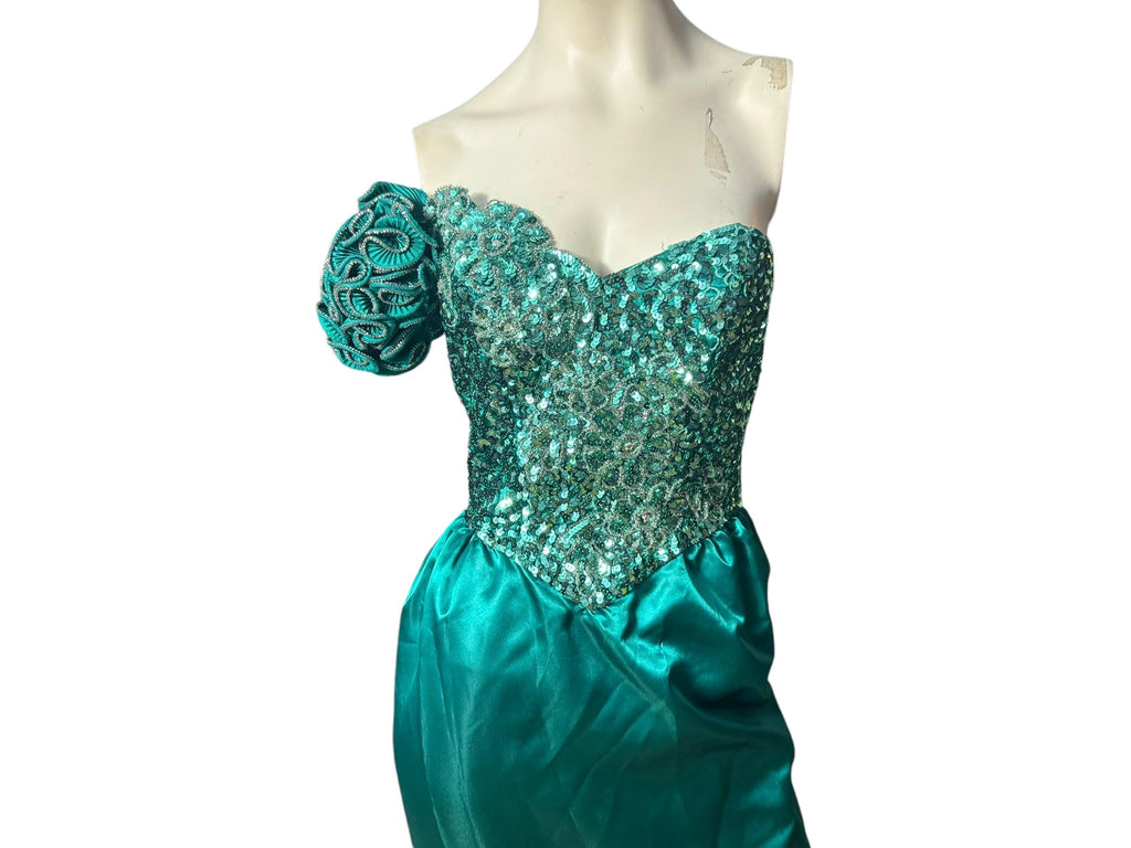 Vintage 70's green sequin & bead party dress 8