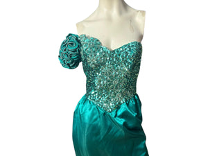 Vintage 70's green sequin & bead party dress 8