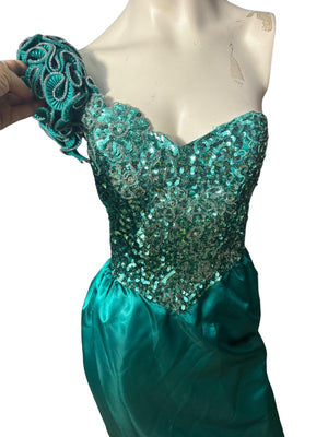 Vintage 70's green sequin & bead party dress 8