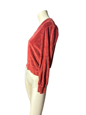Vintage 70's rust velour V neck top M