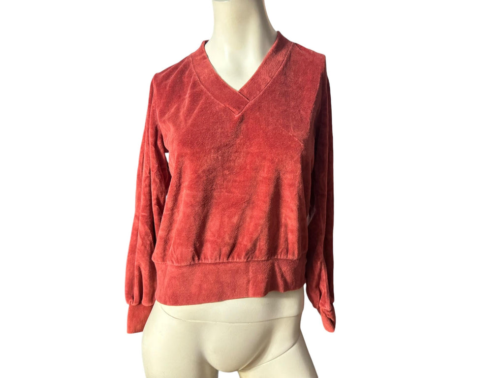 Vintage 70's rust velour V neck top M