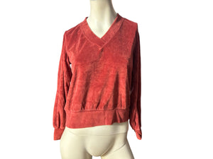 Vintage 70's rust velour V neck top M