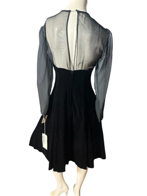 Vintage 80's Nikki black velvet party dress 10 M deadstock