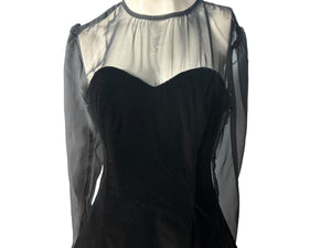 Vintage 80's Nikki black velvet party dress 10 M deadstock