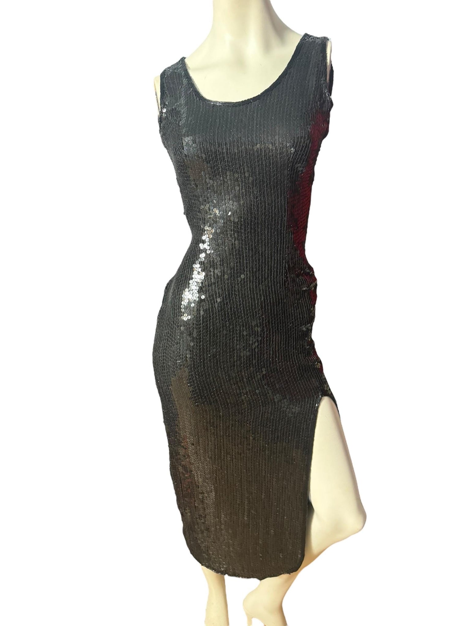 Vintage 80's black sequin fitted dress S petite