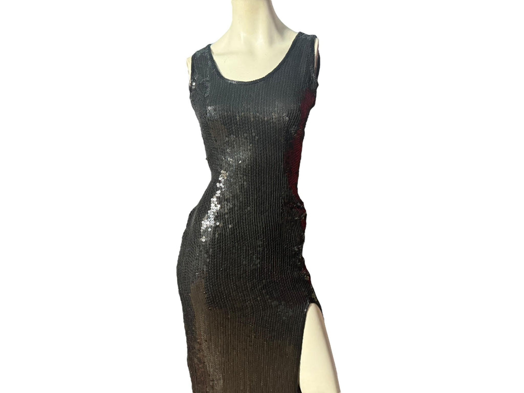 Vintage 80's black sequin fitted dress S petite