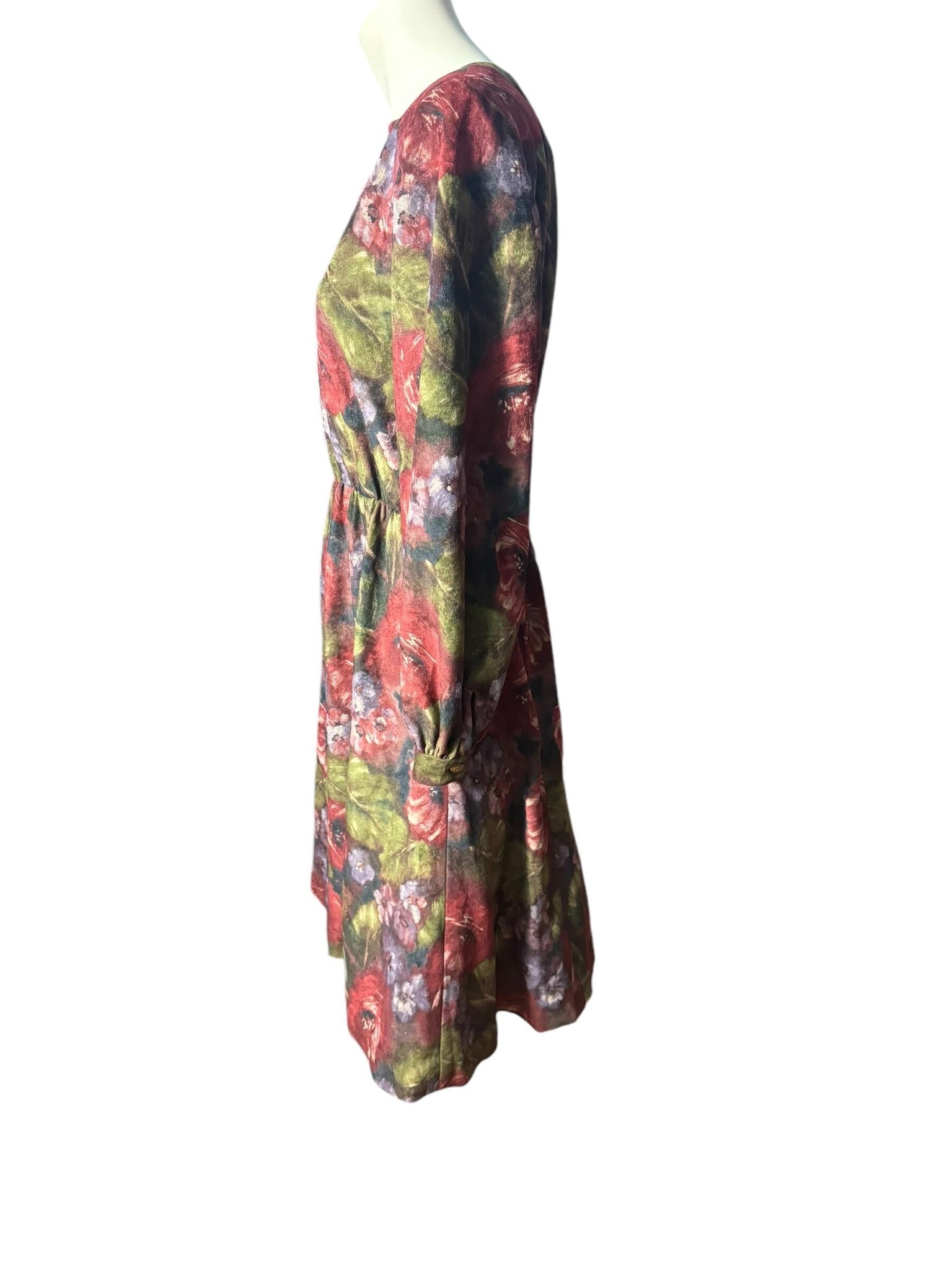 Vintage 80's fall velour floral dress M
