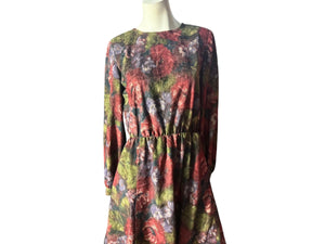 Vintage 80's fall velour floral dress M