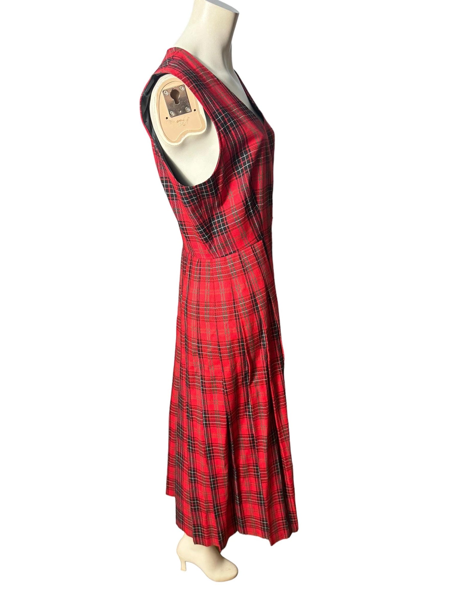 Vintage red plaid rayon wrap dress L Eagles Eye