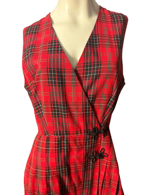 Vintage red plaid rayon wrap dress L Eagles Eye