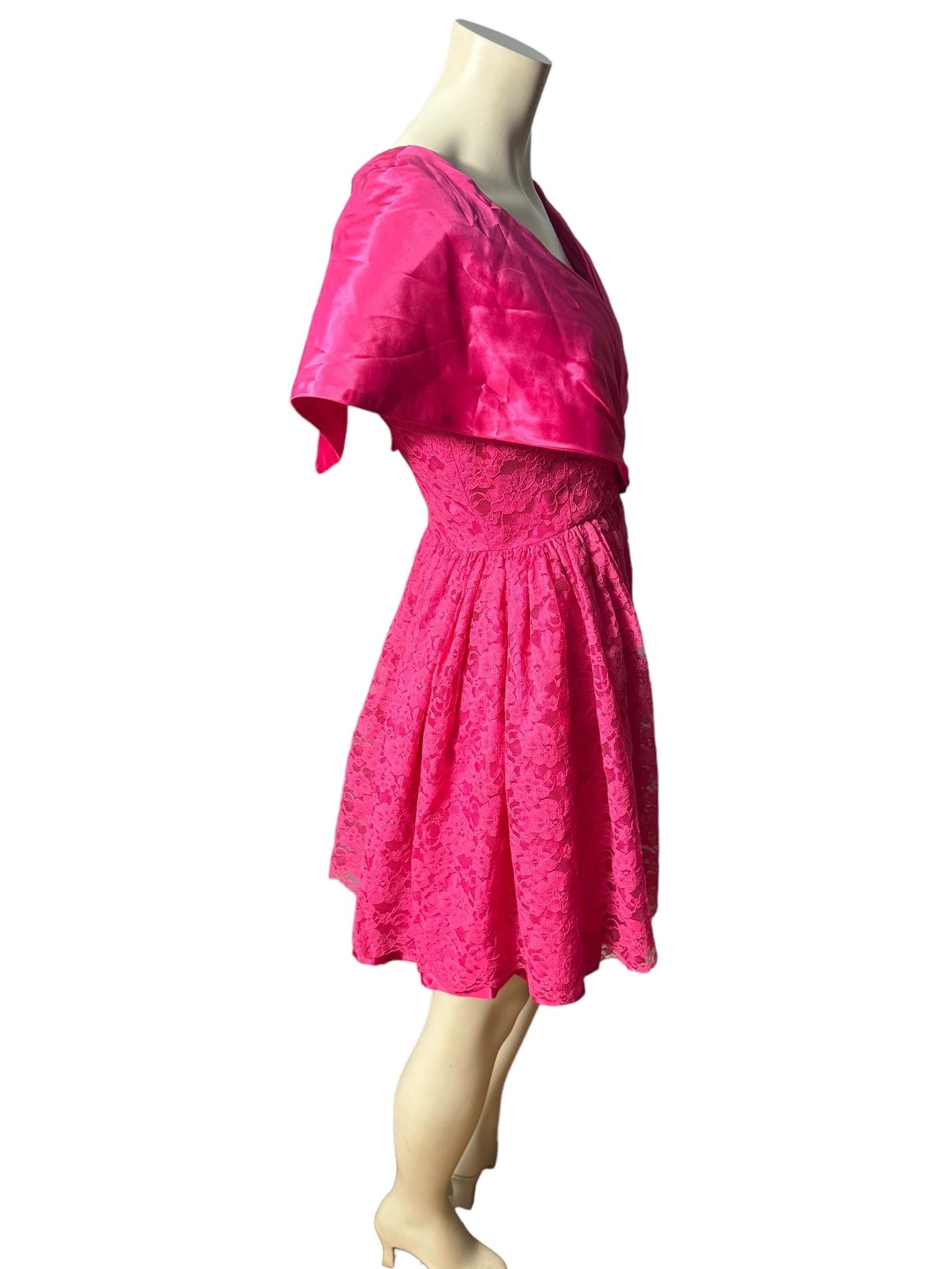 Vintage 80's pink lace prom mini dress M