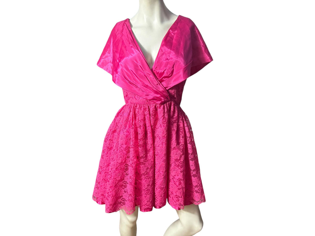 Vintage 80's pink lace prom mini dress M