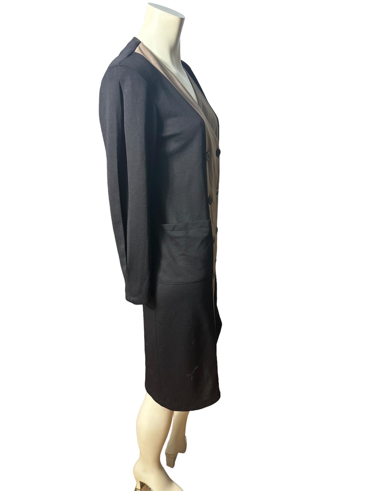 Vintage 80's black & taupe knit dress L Walden Classics