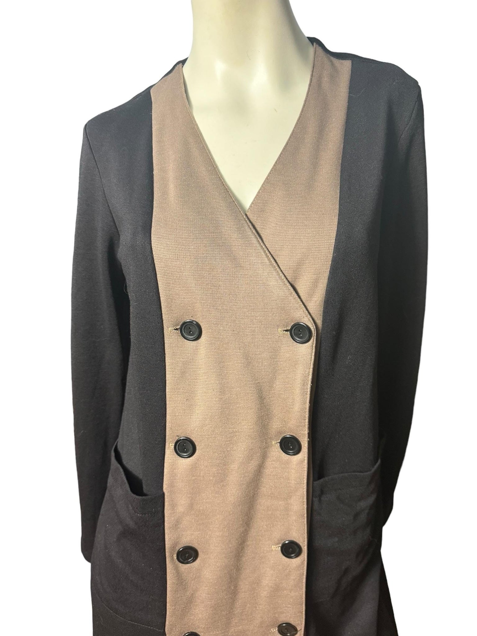 Vintage 80's black & taupe knit dress L Walden Classics