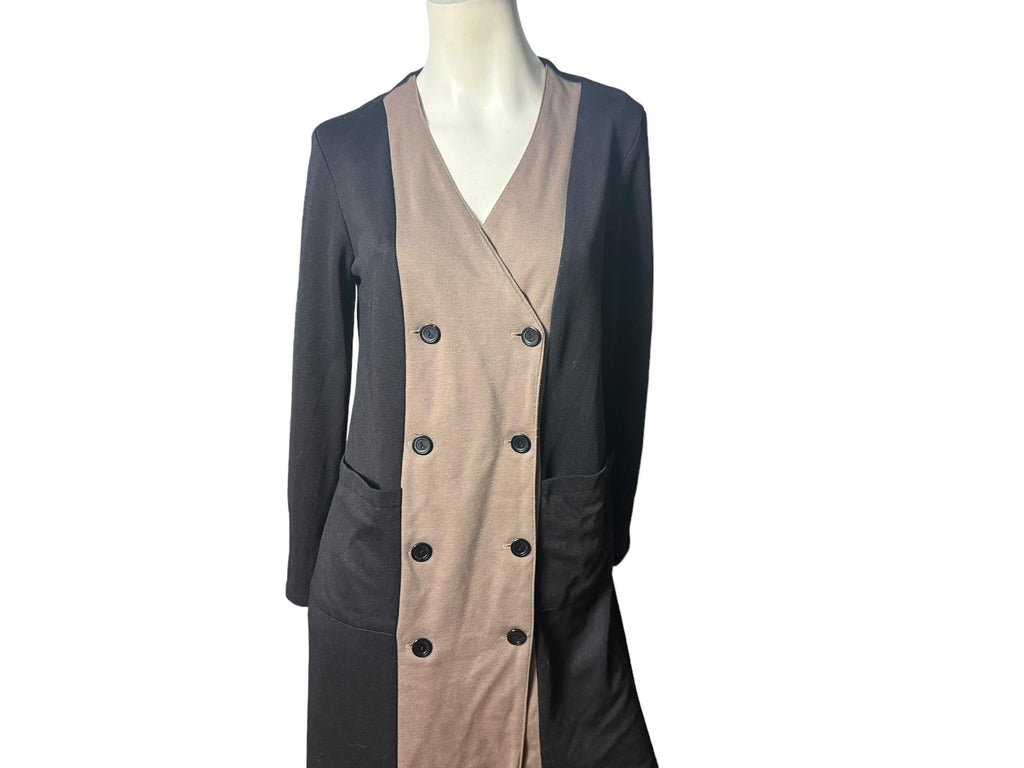 Vintage 80's black & taupe knit dress L Walden Classics
