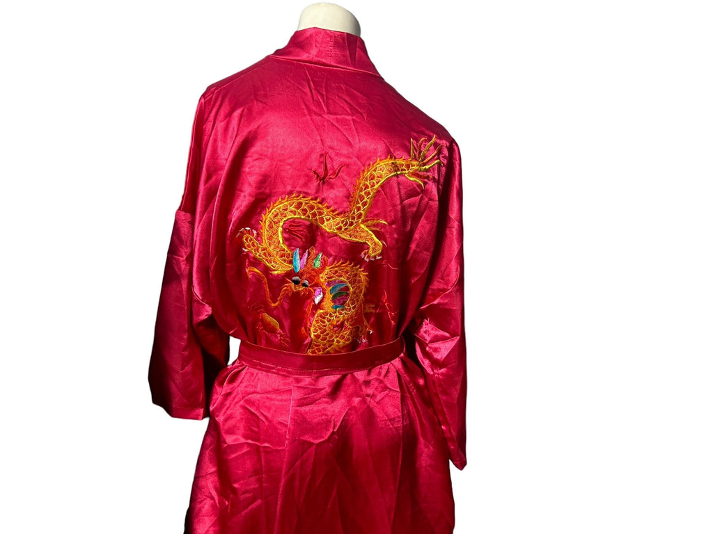Vintage red oriental dragon robe lingerie XL