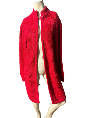 Vintage red 80's long sweater cardigan S le chois