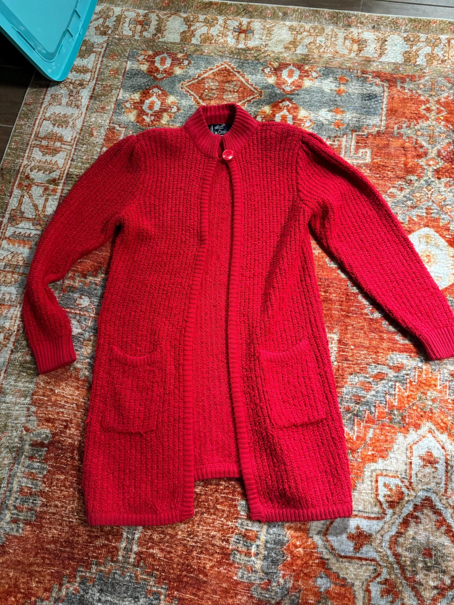 Vintage red 80's long sweater cardigan S le chois