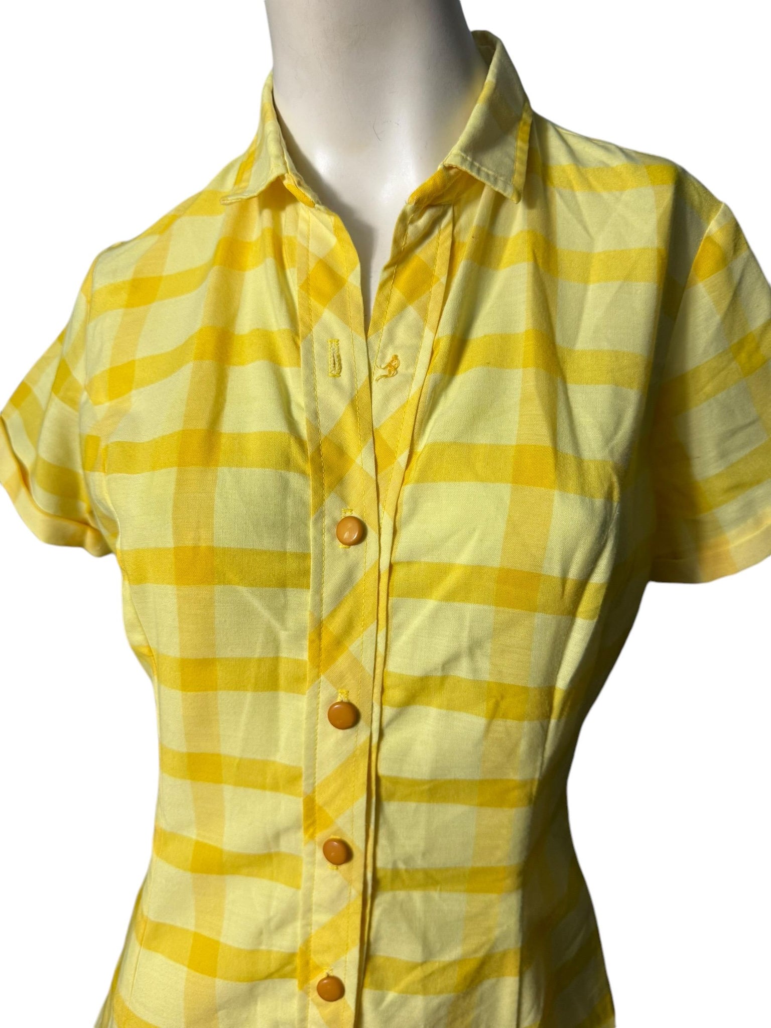 Vintage 60's yellow check mini dress M