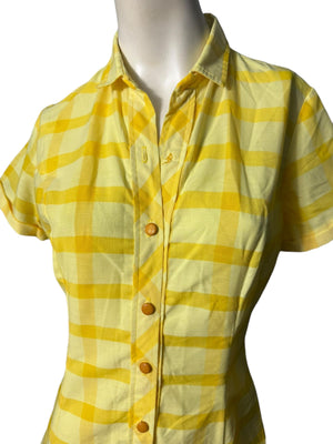 Vintage 60's yellow check mini dress M