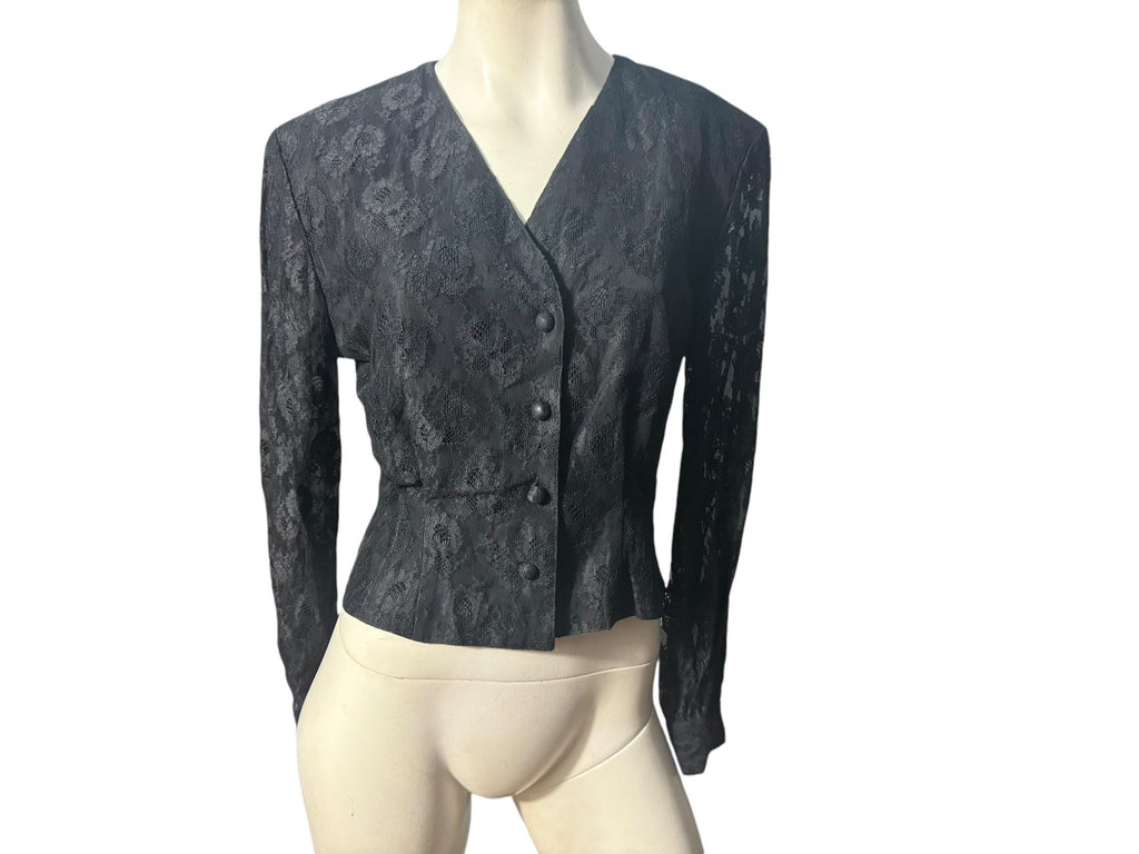 Vintage 80's black lace jacket M 10 Chaus