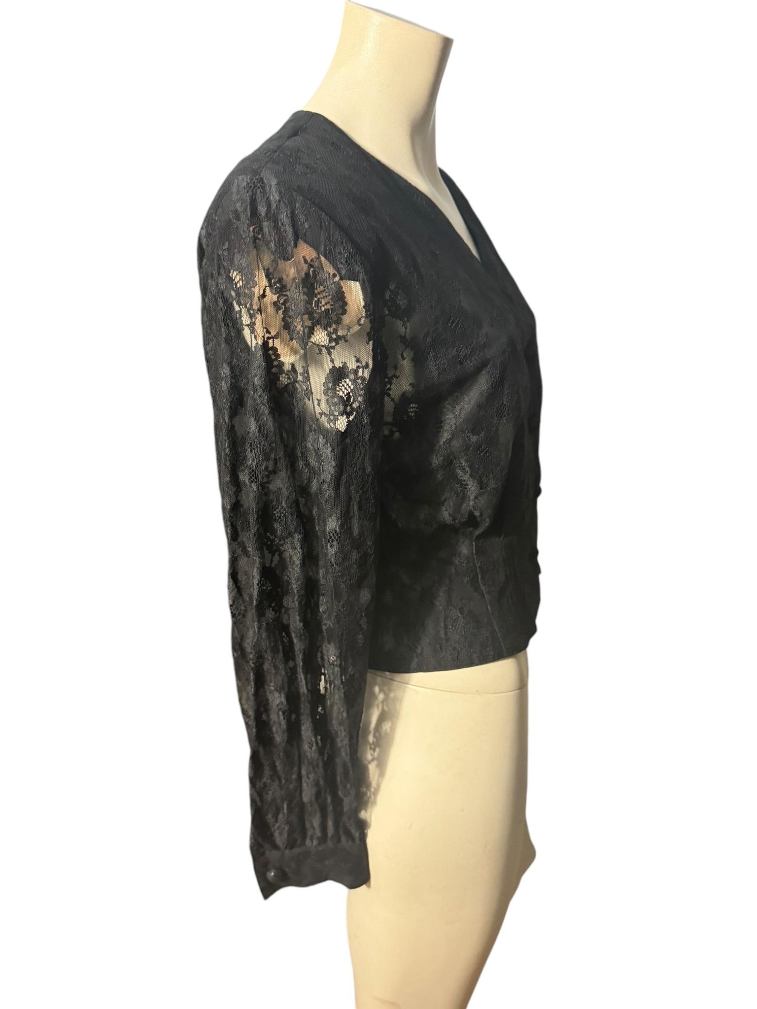 Vintage 80's black lace jacket M 10 Chaus