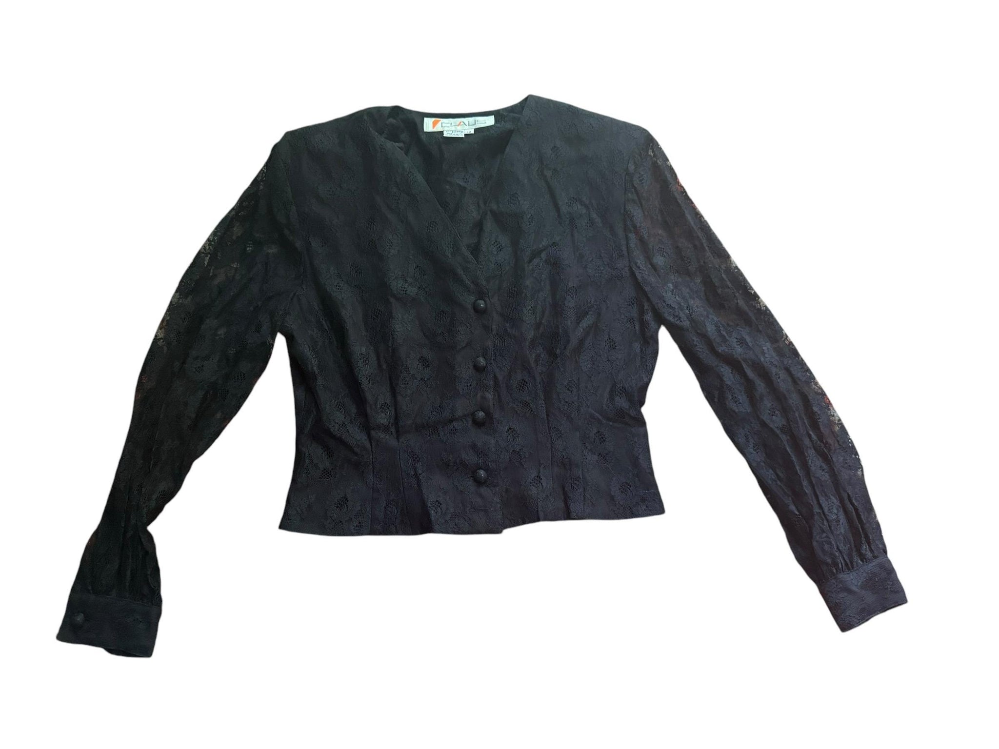 Vintage 80's black lace jacket M 10 Chaus