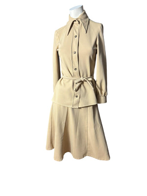 Vintage 70's tan skirt & top set M