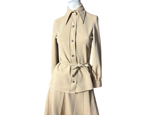Vintage 70's tan skirt & top set M